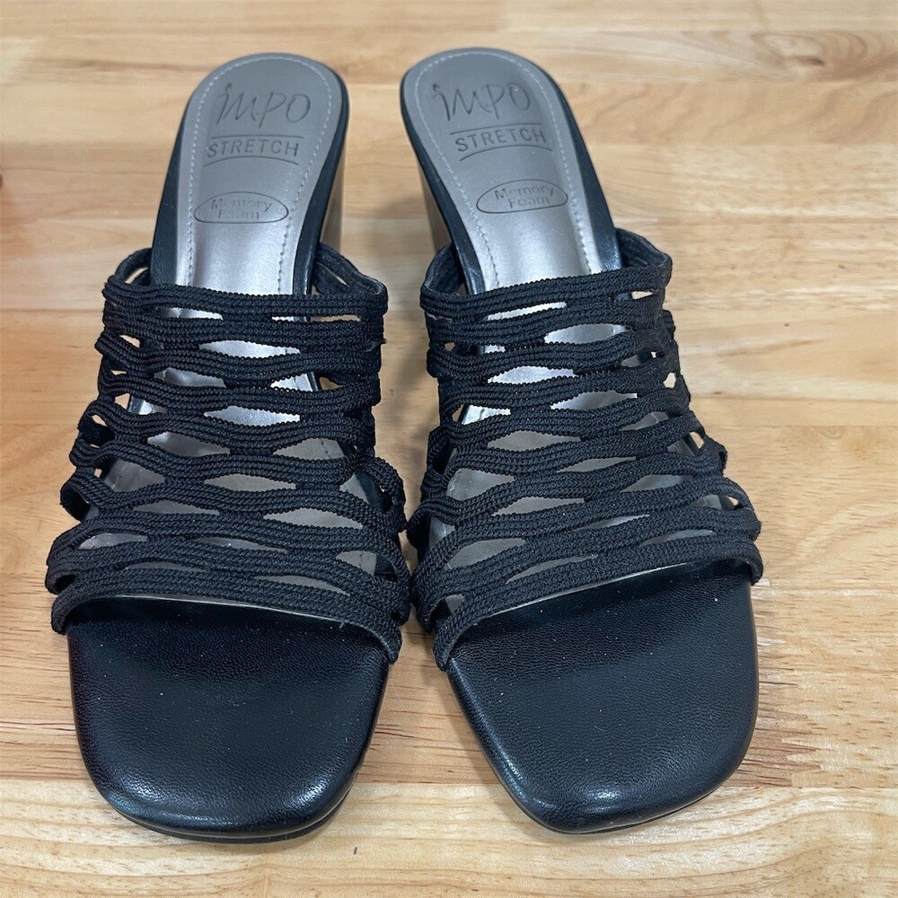 Impo Jadene Wedge Slide Sandals Womens Size 7.5 M Black Memory Foam